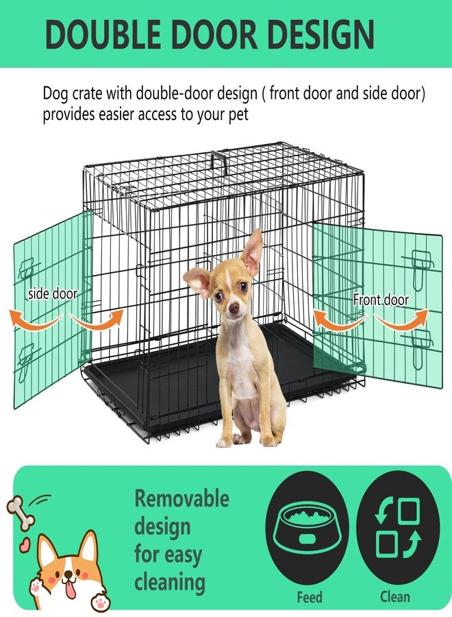 FDW 24 inch Dog Crate Dog Kennel Cage with Double Door Folding Metal Wire Dog Cage with Removable Tray&Divider Panel,Pet Crate for Small Dogs,Black - Image 5